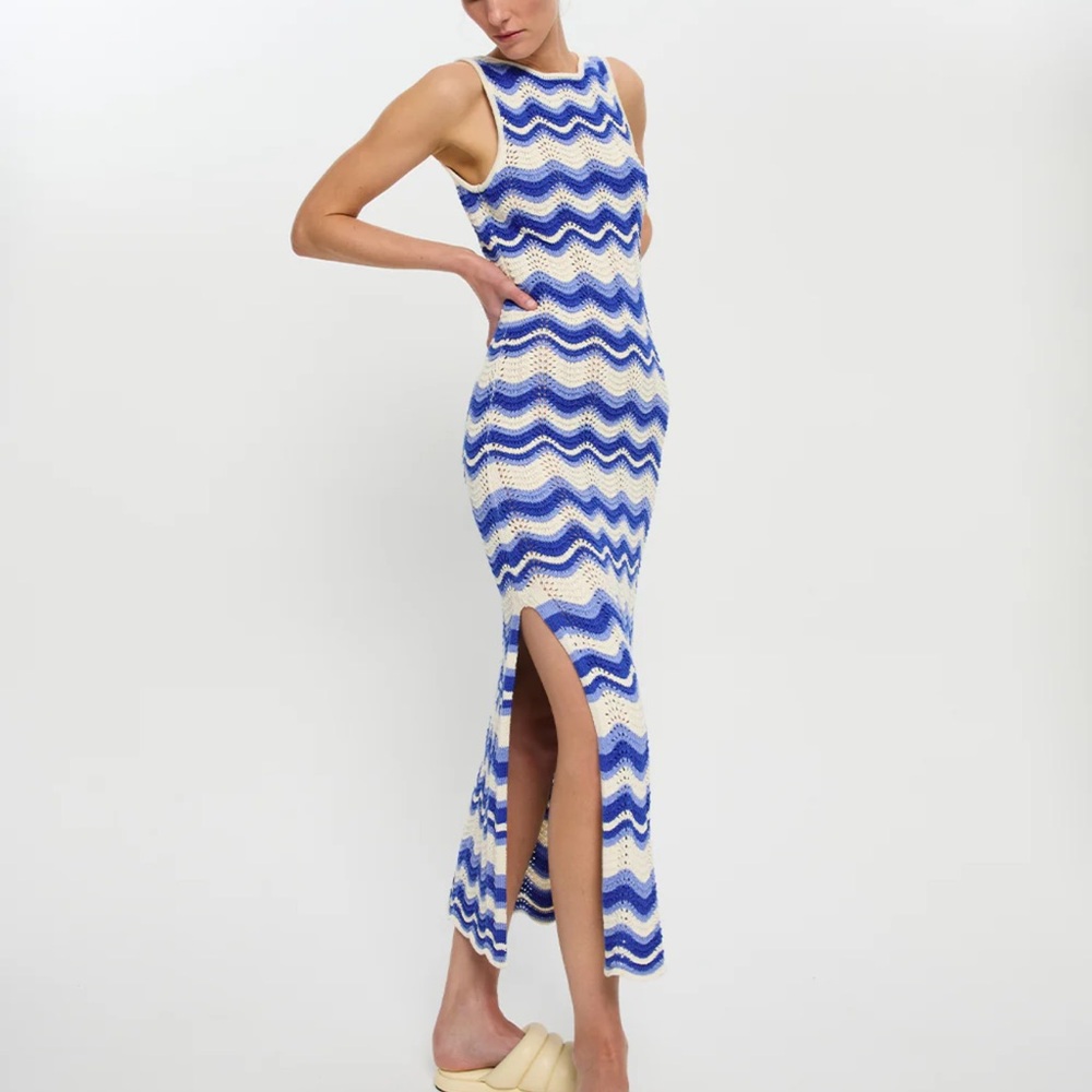 Blue and White Zigzag Maxi Dress